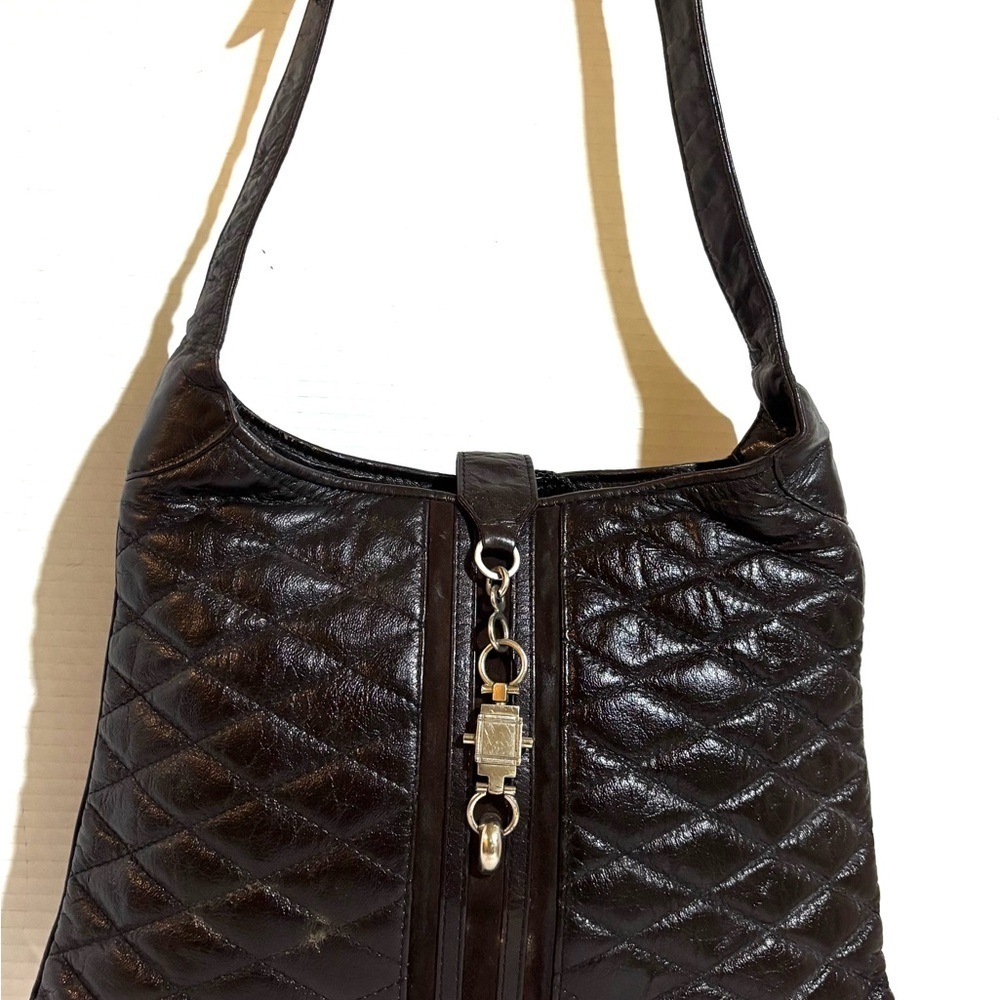 Vintage Elegant Black Quilted Leather Shoulder Bag